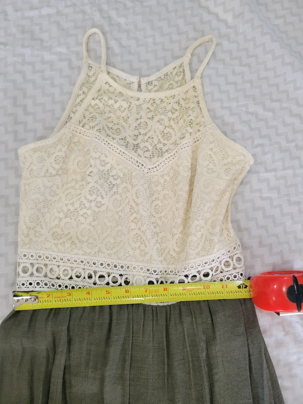 Iz Byer Cream Lace Bodice Maxi with Olive Skirt - Picture 9 of 14